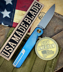 Carolina Blue with Bronze Hardware Anodized Tactile Knives Rockwall Thumbstud Ti Liner Lock in Magnacut - USA MB