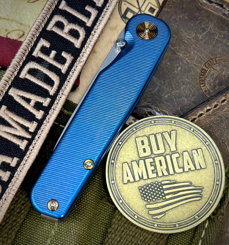 Carolina Blue with Bronze Hardware Anodized Tactile Knives Rockwall Thumbstud Ti Liner Lock in Magnacut - USA MB