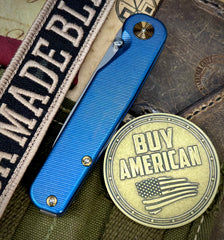 Carolina Blue with Bronze Hardware Anodized Tactile Knives Rockwall Thumbstud Ti Liner Lock in Magnacut - USA MB