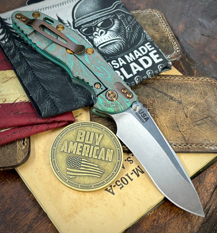 Toxic Anomascus Hinderer XM-18 3.5" Recurve Non-flipper Translucent Green G10 Customized Stonewashed Ti Stonewashed Magnacut Blade and Bronzed Out HW