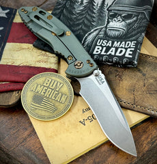 Ammo Can Green Hinderer XM-18 3.5" Recurve Non-flipper Black G10 Customized Working Finish Ti Stonewashed Magnacut Blade and Bronzed Out HW