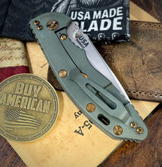 Ammo Can Green Hinderer XM-18 3.5" Recurve Non-flipper Black G10 Customized Working Finish Ti Stonewashed Magnacut Blade and Bronzed Out HW