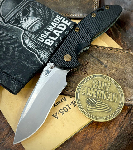 Ammo Can Green Hinderer XM-18 3.5" Recurve Non-flipper Black G10 Customized Working Finish Ti Stonewashed Magnacut Blade and Bronzed Out HW