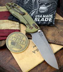 Battle Green Hinderer XM-18 3.5" Recurve Non-flipper Black G10 Customized Working Finish Ti Working Finish Magnacut Blade and Bronzed Out HW