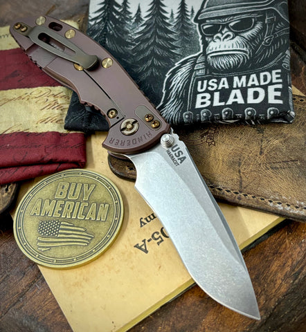 High Res Battle Purple Hinderer XM-18 3.5" Recurve Non-flipper Blue/Black G10 Customized Working Finish Ti Stonewashed Magnacut Blade and Bronzed Out HW