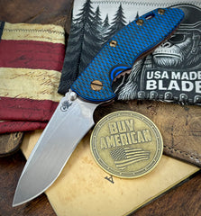 High Res Battle Purple Hinderer XM-18 3.5" Recurve Non-flipper Blue/Black G10 Customized Working Finish Ti Stonewashed Magnacut Blade and Bronzed Out HW