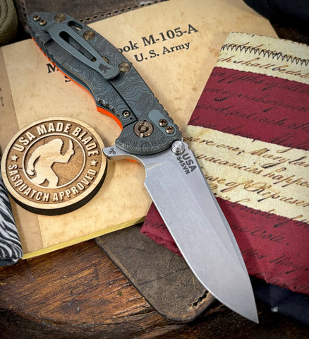 Topo Ammo Can Green Hinderer XM-18 3.25 Spearpoint Orange G10 Working Finish Topo Ti Stonewashed Blade S45VN Blade and Sasquatch Clip - USA MB