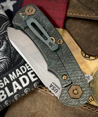 Topo Ammo Can Green Project X Sheepsfoot Black G10 Customized Working Finish Ti with Stonewashed Magnacut Blade Bronzed Out HW and Sasquatched Clip