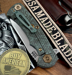 Topo Ammo Can Green Project X Sheepsfoot Black G10 Customized Working Finish Ti with Stonewashed Magnacut Blade Bronzed Out HW and Sasquatched Clip