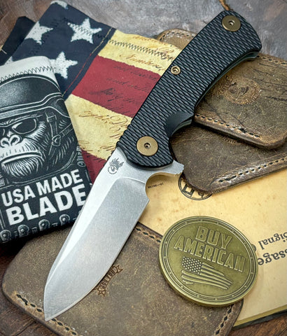 Topo Ammo Can Green Project X Sheepsfoot Black G10 Customized Working Finish Ti with Stonewashed Magnacut Blade Bronzed Out HW and Sasquatched Clip