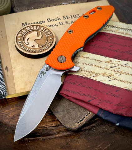 Topo Ammo Can Green Hinderer XM-18 3.25 Spearpoint Orange G10 Working Finish Topo Ti Stonewashed Blade S45VN Blade and Sasquatch Clip - USA MB