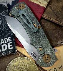Topo Ammo Can Green Project X Sheepsfoot Orange G10 Customized Working Finish Ti with Stonewashed Magnacut Blade Bronzed Out HW and Sasquatched Clip