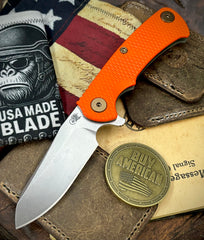 Topo Ammo Can Green Project X Sheepsfoot Orange G10 Customized Working Finish Ti with Stonewashed Magnacut Blade Bronzed Out HW and Sasquatched Clip