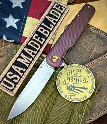 Antique Bronze/Purple Anodized Rockwall Flipper with Stonewashed Magnacut Blade Countoured Ti Handles with Ti Hardware from Tactile Knife Co. - USA MB