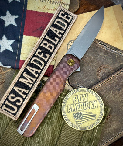 Antique Bronze/Purple Anodized Rockwall Flipper with Stonewashed Magnacut Blade Countoured Ti Handles with Ti Hardware from Tactile Knife Co. - USA MB