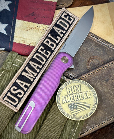 High Res Slate Purple Rockwall Flipper with Magnacut Blade Countoured Ti Handles with bronze ti hardware from Tactile Knife Co. - USA MB