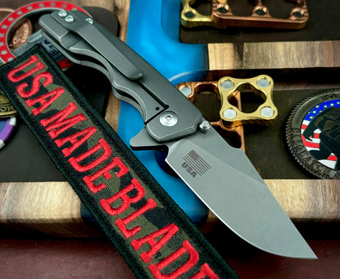 A2D Mark 3 Flipper Small Stonewashed Harpoon-Rising Grind Smooth Ti on Bearings Magnacut Blade