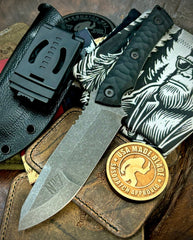 No7 Knife Company Hostile with Rock Pattern Black G10 and Dark Stonewashed Nitro-V Steel