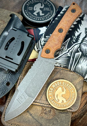 No7 Knife Company Hostile with Rock Pattern Natural Micarta and Dark Stonewashed Nitro-V Steel