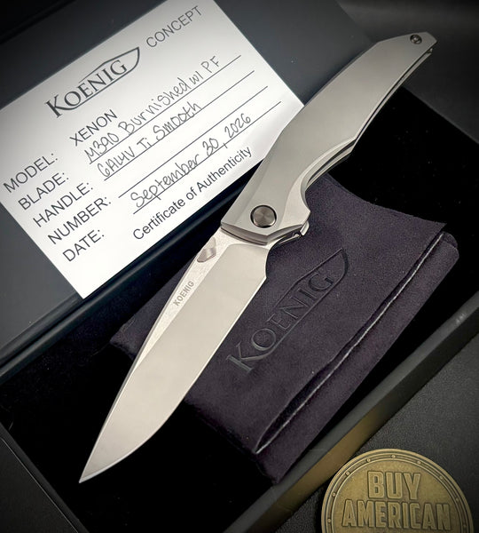 Koenig Xenon with M390 Burnished Blade with Polished Flats Smooth Ti Handles and DLC Ti Hardware XE1111111881