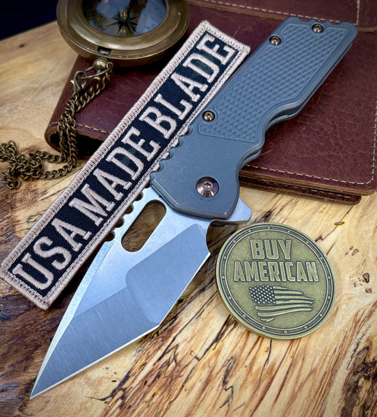 A2D Gen 4 Mark 2 Large Stonewashed Satin Hiatsu Compound Grind Magnacut Blade M-16 Grip Grey Wash Ti on Washers