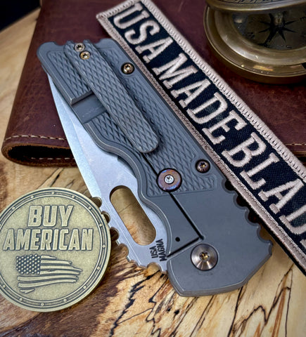 A2D Gen 4 Mark 2 Large Stonewashed Satin Hiatsu Compound Grind Magnacut Blade M-16 Grip Grey Wash Ti on Washers