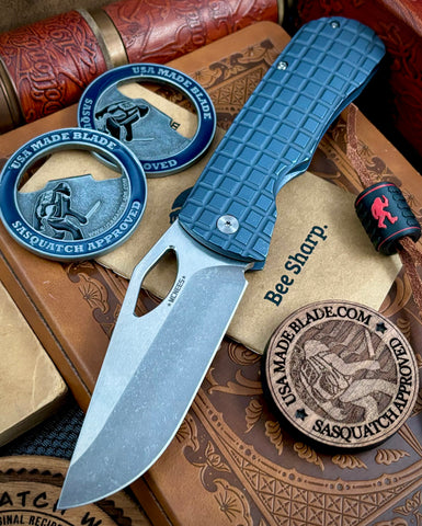 McNees Knives Dixon Full Ti Atomic Blue Frag Ti with 3.75" Magnacut Satin Stonewashed Blade and Satin Hardware