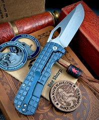 McNees Knives Dixon Full Ti Atomic Blue Frag Ti with 3.75" Magnacut Satin Stonewashed Blade and Satin Hardware