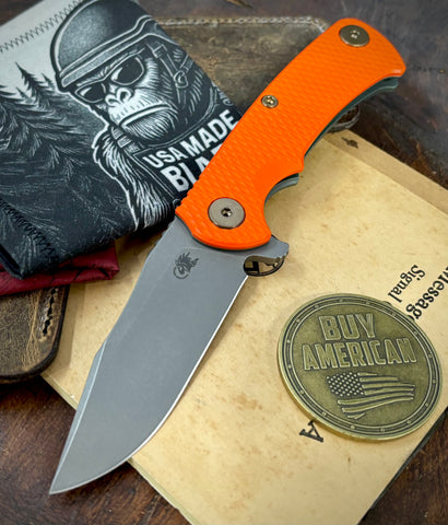 Ammo Can Green Project X Clip Point Blade Orange G10 Anodized Working Finish Ti with Working Finish S45VN Clip Point Blade and Bronzed Out HW