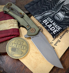 Battle Green Project X Slip Point Blade Black G10 Anodized Working Finish Ti with Working Finish S45VN Clip Point Blade and Bronzed Out HW