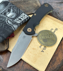 Battle Green Project X Slip Point Blade Black G10 Anodized Working Finish Ti with Working Finish S45VN Clip Point Blade and Bronzed Out HW