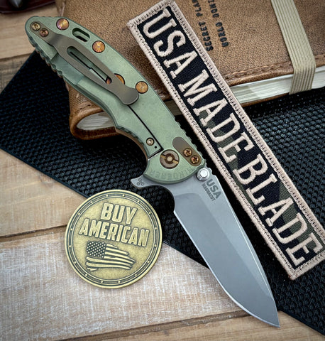 Battle Green Hinderer XM-18 3.25 Spanto Coyote G10 Anodized Ti Working Finish Magnacut Blade - USA MB