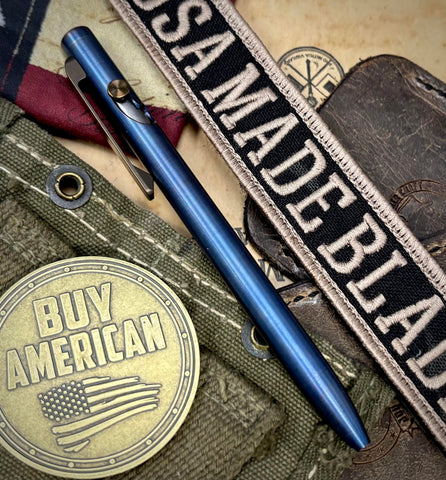 Carolina Blue with Bronze Hardware Tactile Turn Slim Titanium Bolt Action Pen Short 5.1" - USA MB
