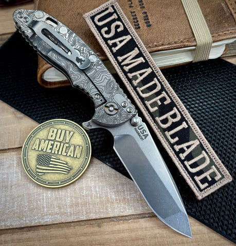 Topo Hinderer XM-18 3.25 Spanto Black G10 Stonewashed Topo Ti Magnacut Stonewashed Blade and Sasquatch Clip - USA MB