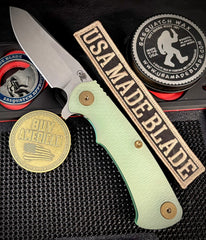 High Res Turquoise Project X Sheepsfoot Trtanslucent Green G10 Customized Stonewashed Ti with Stonewashed Magnacut Blade and Bronzed Out HW