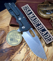 A2D Mark 2 Large Stonewashed Satin Drop Point Rising Grind Magnacut Blade Desert Ironwood Inlay with Blackened Ti on Washers