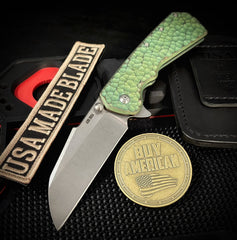 A2D Delta Shipwrecked Anodized Hammered Titanium Sheepsfoot Stonewashed Satin Magnacut Blade on Bearings