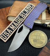 McNees Knives Little Dixon Atomic Violet Frag Ti with 3.25" Magnacut Stonewashed Blade and Stonewashed Ti Hardware