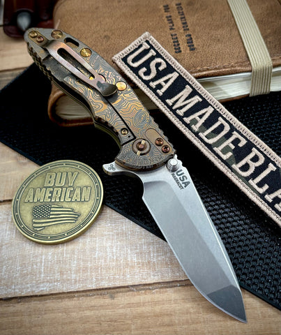 Topo Bronze Hinderer XM-18 3.25 Spanto OD Green G10 Bronze Stonewashed Topo Ti Magnacut Stonewashed Blade and Sasquatch Clip - USA MB