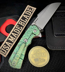 A2D Delta Shipwrecked Anodized Hammered Titanium Sheepsfoot Stonewashed Satin Magnacut Blade on Bearings