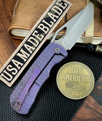 McNees Knives Little Dixon Atomic Violet Frag Ti with 3.25" Magnacut Stonewashed Blade and Stonewashed Ti Hardware