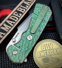 A2D Delta Shipwrecked Anodized Hammered Titanium Sheepsfoot Stonewashed Satin Magnacut Blade on Bearings