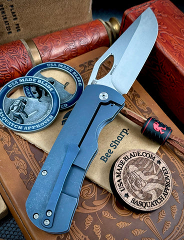 McNees Knives Dixon Full Ti Blue Atomic Finish with 3.75" Magnacut Blade Satin Ti HW