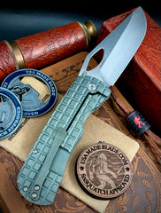 McNees Knives Dixon Full Ti Atomic Green/Bronze Frag Ti with 3.75" Magnacut Satin Stonewashed Blade and Satin Hardware