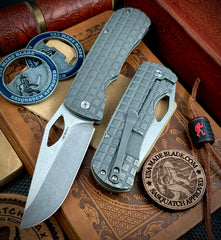 McNees Knives Dixon Full Ti Atomic Stonewashed Frag Ti with 3.75" Magnacut Satin Stonewashed Blade and Satin Hardware