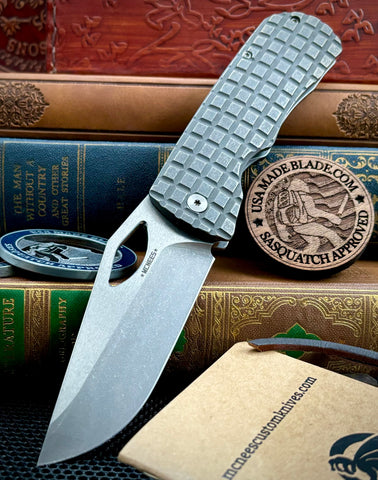 McNees Knives Dixon Full Ti Atomic Stonewashed Frag Ti with 3.75" Magnacut Satin Stonewashed Blade and Satin Hardware