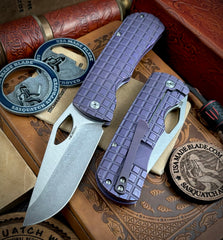 McNees Knives Dixon Full Ti Atomic Violet Frag Ti with 3.75" Magnacut Satin Stonewashed Blade and Satin Hardware