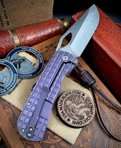 McNees Knives Dixon Full Ti Atomic Violet Frag Ti with 3.75" Magnacut Satin Stonewashed Blade and Satin Hardware