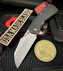 A2D Delta Blackened Double Divot Titanium Sheepsfoot Stonewashed Satin Magnacut Blade on Bearings