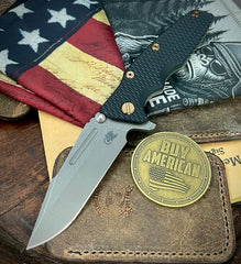 Ammo Can Green Hinderer Eklipse 3.5" Skinny Fullered Harpoon Spanto Black G10 Anodized Working Finish Ti and Working Finish Magnacut Blade with bronzed out hardware